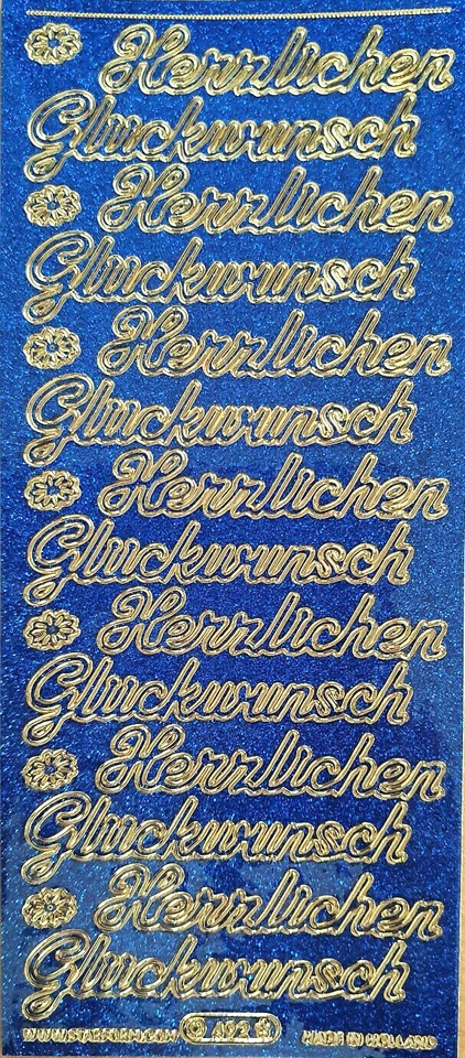Stickerbogen Herzlichen Glückwunsch Schrift gold blau glitzer NEU     - Bild 1 von 1