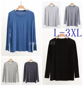 Men Bamboo Long Sleeve Pyjamas Shirts Loungewear Nightwear Sleep Basic Tee Tops - Picture 1 of 19