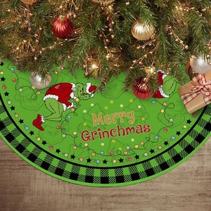 48" GRINCH Christmas Tree Skirt Green Monster Tree Skirt Christmas Decorations - Picture 1 of 6