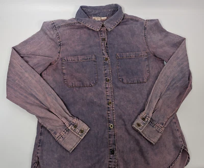 Camisa jeans vintage Y2K Mudd feminina roxa tintura de lavagem ácida manga longa tamanho médio - Imagem 1 de 4
