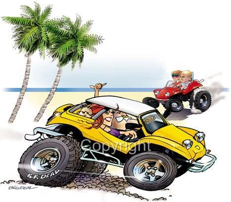 Dune Buggy Manxster CARTOON T-SHIRT #4220 Meyers Manx automotive off road art - Image 1 of 1