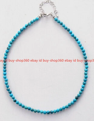 Fashion Natural 6mm Blue Turquoise Round Gemstone Beads Necklace 18" AAA++ - Image 1 of 4