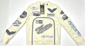 Majestik Moto Jacket Speedster Theme Vanilla Cream Logos Mens Size Medium - Picture 1 of 8