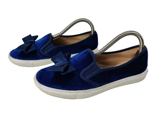 WOMENS HEAD OVER HEELS by DUNE UK 4 NAVY BLUE VELVET SATIN BOW PLIMSOLLS SHOES - Picture 1 of 5