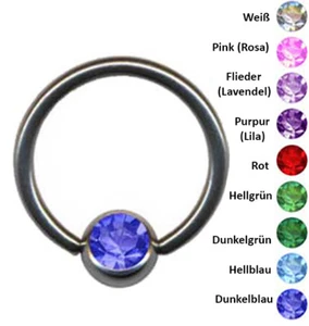 PIERCINGO® 7er SET KLEMMRING RING ZIRKONIA FARBIG EDELSTAHL NASE INTIM OHR - Picture 1 of 4