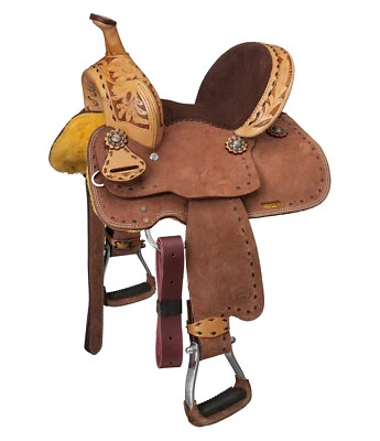 Silla de montar Western Kids Jóvenes Niños Barril Caballo con Cuero Desbastado Floral Foto 1 de 2