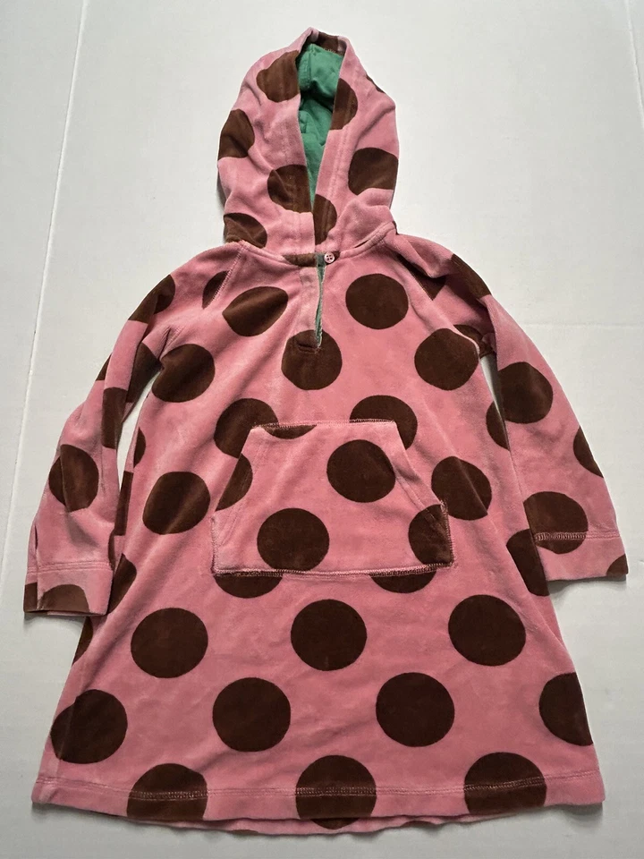 Vestido Mini Boden Talla 3/4 Encubrimiento Niñas Terciopelo Sudadera con Capucha Rosa Marrón Lunares Foto 1 de 4