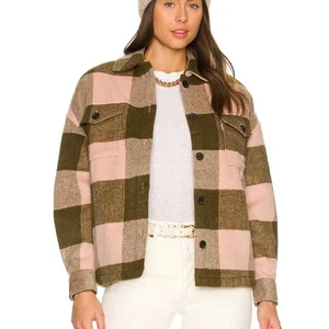 AllSaints Buffalo Check Jacket Oversized Plaid Fleece Shacket Pink $369 NEW - Picture 1 of 11