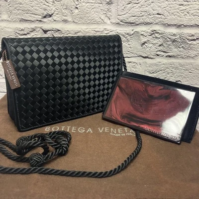 Bolso de hombro Bottega Veneta seda satinado intrecciato negro con espejo bolsa antipolvo nuevo Foto 1 de 4