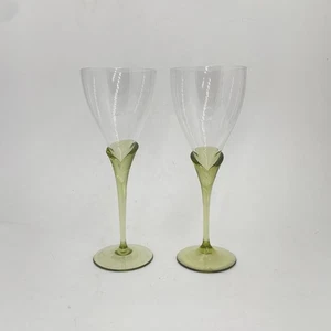 Rosenthal Papyrus Green Tulip Stem Wine Glasses Goblet 8 1/4" – Set of 2 Vintage - Picture 1 of 8