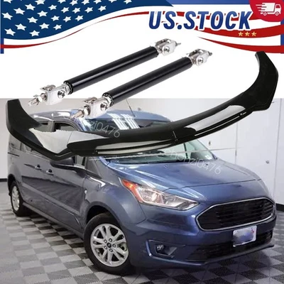 Front Bumper Lip Spoiler Splitter + Strut Rods For Ford Transit Connect 2014-21 - Image 1 of 4