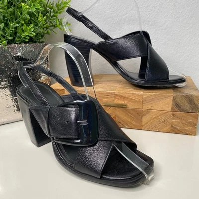 Tory Burch 80 MM Felini Black Leather Crisscross Banana Heel Sandals Size 8.5 - Image 1 of 4