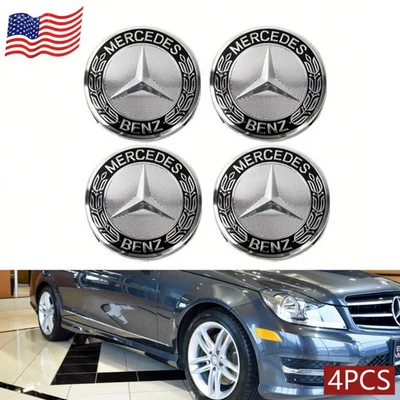 4PC Wheel Center Hub Caps Logo Black Wreath For Mercedes Benz Most Models 75mm Foto 1 de 4