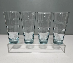 4 Libbey 1950's Ripple Aqua Glass Tumblers Saturn Optic Coolers 6-5/8" Vintage - Picture 1 of 8