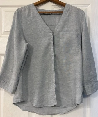 Женская рубашка Orvis из льняной смеси на пуговицах спереди размер M светло-голубой цвет шамбре 3/4 - Изображение 1 из 4