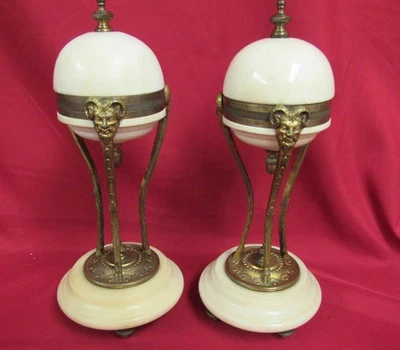 Pair of Antique French Marble & Bronze Urns Garnitures Cassolettes Caryatids - Image 1 of 4