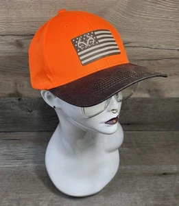 REALTREE Outdoor Cap Blaze Orange & Brown American Flag Snapback Hunting Hat - Picture 1 of 16
