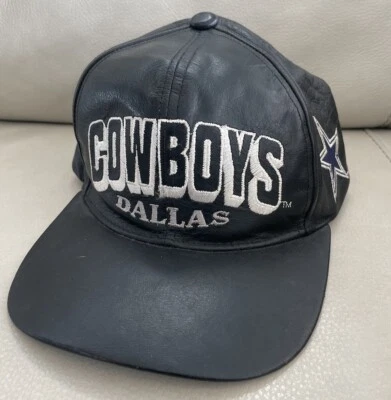 VTG Dallas Cowboys Hat Genuine Leather Team NFL Strap Back One Size Black EUC - Изображение 1 из 4