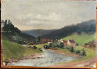 Impessionist Um 1900 Study ° Houses At Shore ° River South German Unsigned Antik