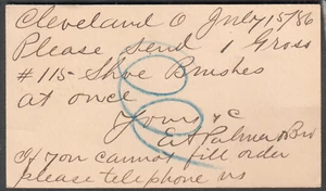 1886 postal card E A Palmer Bros Cleveland OH to Workhouse/please telephone us - Picture 1 of 2