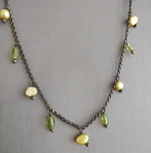 Silpada Necklace Oxidized Sterling Silver Freshwater Pearls and Peridot N1373 - Picture 1 of 6