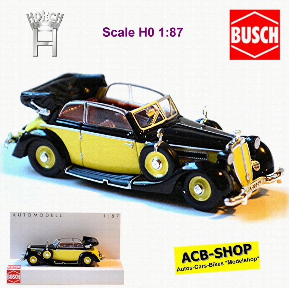 Horch 930V Cabriolet 1939 Yellow + Black 1:87 Busch 9838852 - Image 1 of 4