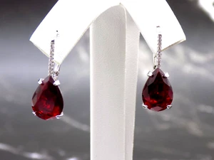 Simulated Ruby Red CZ Dangle Earrings 925 Sterling Silver 1" Leverback MSRP $175 - Picture 1 of 6