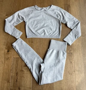 Womens Seamless 2 Piece Outfit Long Sleeve Crop Top & High Waist Leggings Yoga M - Picture 1 of 6
