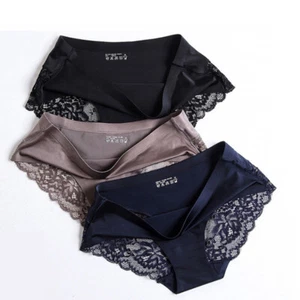 Womens Ladies Sexy Underwear Seamless Knickers Panties Sheer Lace Briefs Silk - Picture 1 of 17