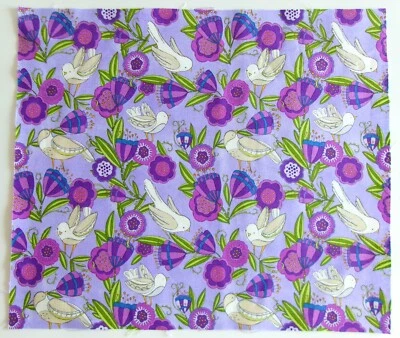 Cotton Fabric Cream Birds Purple Flowers on Lavender - 10 1/8" L x 11 7/8" W - Image 1 of 3