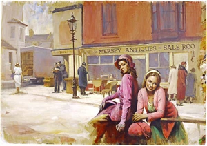Len Thurston ""Mersey Duet"" originale guazzo illustrazione finestra sorriso tempo libero - Foto 1 di 3