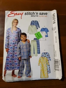 Easy Stitch 'n Save McCall's Childrens Sleepwear Sewing Pattern M5216 Size M-L - Picture 1 of 2