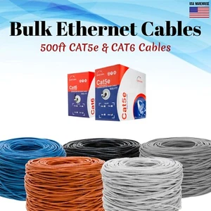 500ft CAT5e CAT6 UTP Bulk Ethernet Cable Solid Network Wire RJ45 LAN CAT5 - Picture 1 of 11