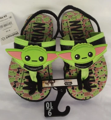 Sandálias de praia Star Wars Mandalorian Yoda chinelos meninos jovens tamanho 9/10 novas - Imagem 1 de 4
