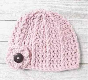 handmade crochet baby flower hat beanie newborn 0-3 months girls soft pink new - Picture 1 of 2