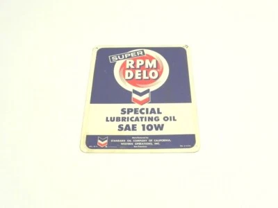 VINTAGE 1960S DELO LUBRICANT OIL COMPANY WATER TRANSFER DECAL ON METAL SUPER RPM - Image 1 of 4