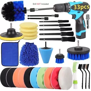 33pcs Car Cleaning Kit Interior Exterior Auto Detailing Wash Drill Brush Engine - Picture 1 of 9