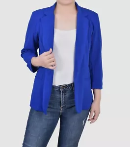 NY Collection Women's Blue One Button 3/4 Sleeve Crepe Blazer Jacket Size PM - Picture 1 of 2
