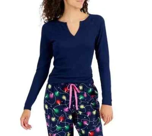 Jenni Women's Long Sleeve Ribbed Knit Split-Neck Pajama Top, Navy Blue, Medium - Picture 1 of 1
