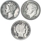 Lot of 3 Coins - Barber, Mercury & Roosevelt 90% Silver Dimes Nice Set Us Coins