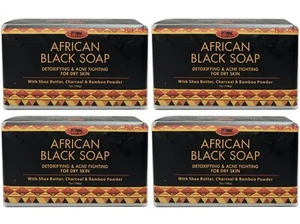 AFRICAN BLACK SOAP Detoxifying Acne Fighting Shea Butter & Charcoal 7 oz. 4-Bars - Picture 1 of 2