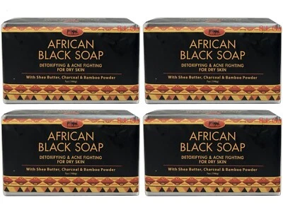 AFRICAN BLACK SOAP Detoxifying Acne Fighting Shea Butter & Charcoal 7 oz. 4-Bars - Image 1 of 2