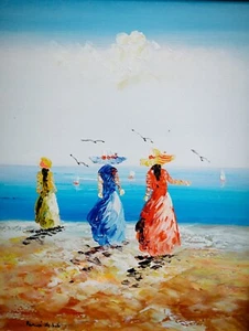 QUADRO MODERNO DIPINTO A MANO OLIO SU TELA IMMAGINE SPIAGGIA - Foto 1 di 1