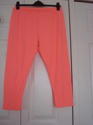 ~ PEACOCKS ~ Stretch COTTON MIX Pull-On 3/4 CROPPED LEGGINGS Neon Peach 20 BNWT - Image 1 of 4