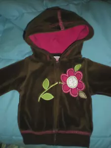 CARTER’S Brand NIÑAS RECIÉN NACIDAS APLIQUES DE TERCIOPELO MARRÓN Y SUDADERA CON CAPUCHA BORDADA NB - Imagen 1 de 5