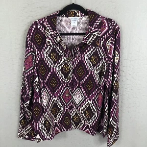 City Blues Jacket Womens Large Purple White Abstract Art To Wear Modern Career - Picture 1 of 17