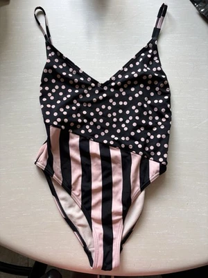 Topshop Women's High Waisted One Piece Bathing Suit Pink and Black Size 4 - Image 1 of 3