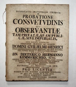 1732 Dissertation / Kemmerich Probatione Consuetudinis Geschichte Jena - Bild 1 von 1