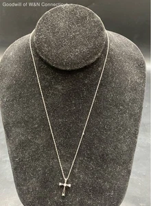 10K White Gold Necklace with Cross Pendant - Picture 1 of 9