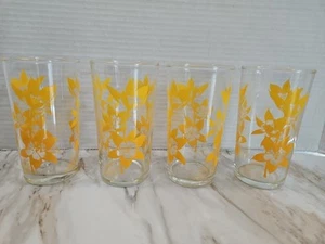 Vintage gelbe Narzissen Trinkgläser 4er Set MCM gelb/goldfarben Ambre - Bild 1 von 8
